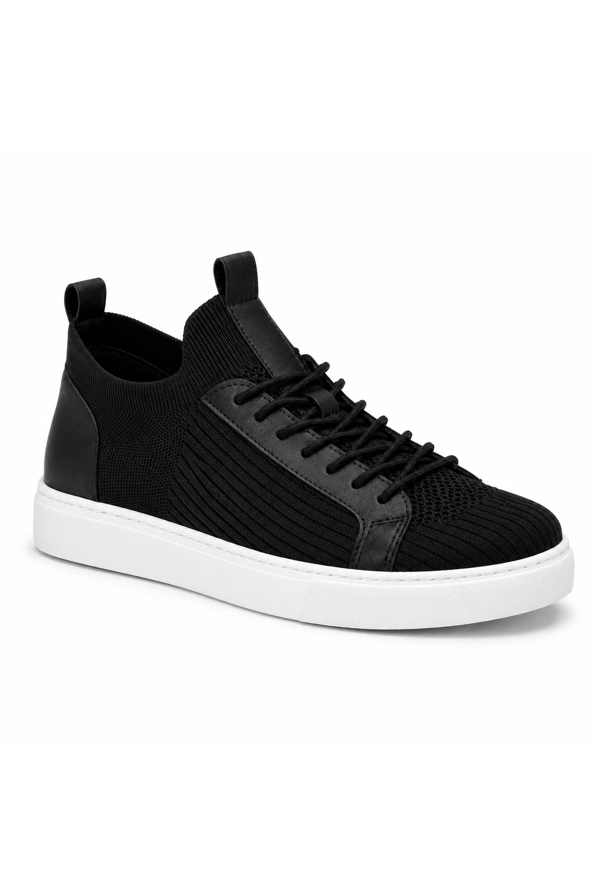 Black Knitwear White Sole Men's Sneaker - Orthopedically Assisted Breathable Comfortable Casual Sports Shoes KB 112