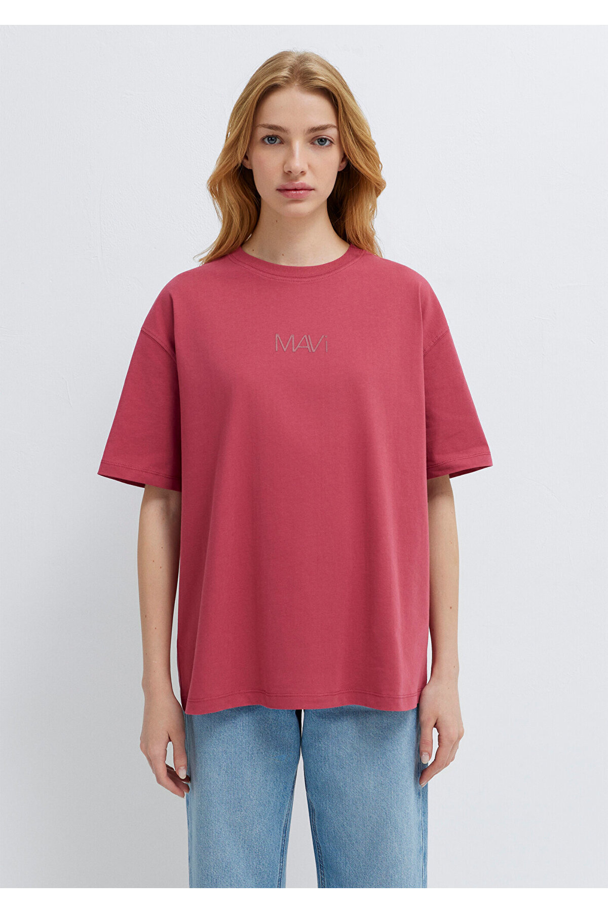 Mavi  Logo Baskılı Pembe Tişört Loose Fit / Bol Rahat Kesim 1613884-70398 - Görsel 3
