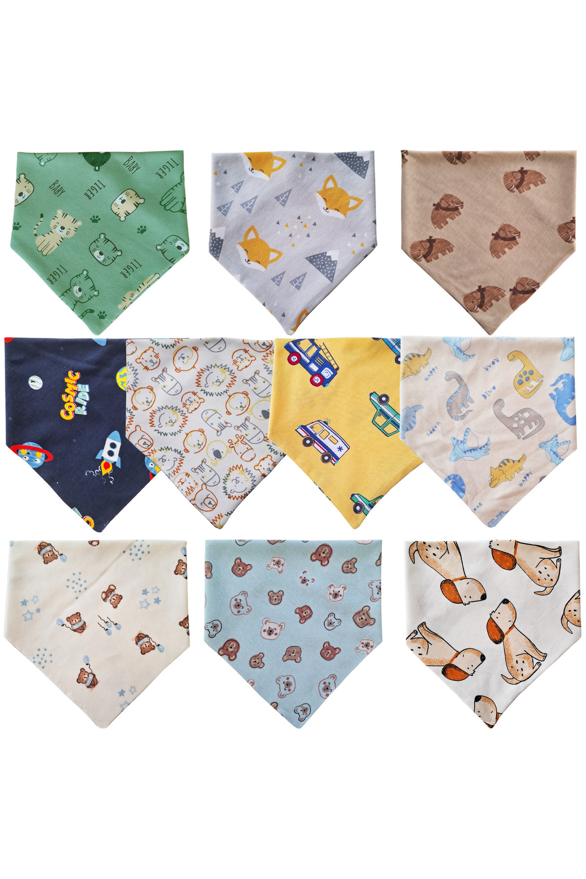 Triangle Scarf Combed Cotton Saliva and Food Bib 10 Pieces