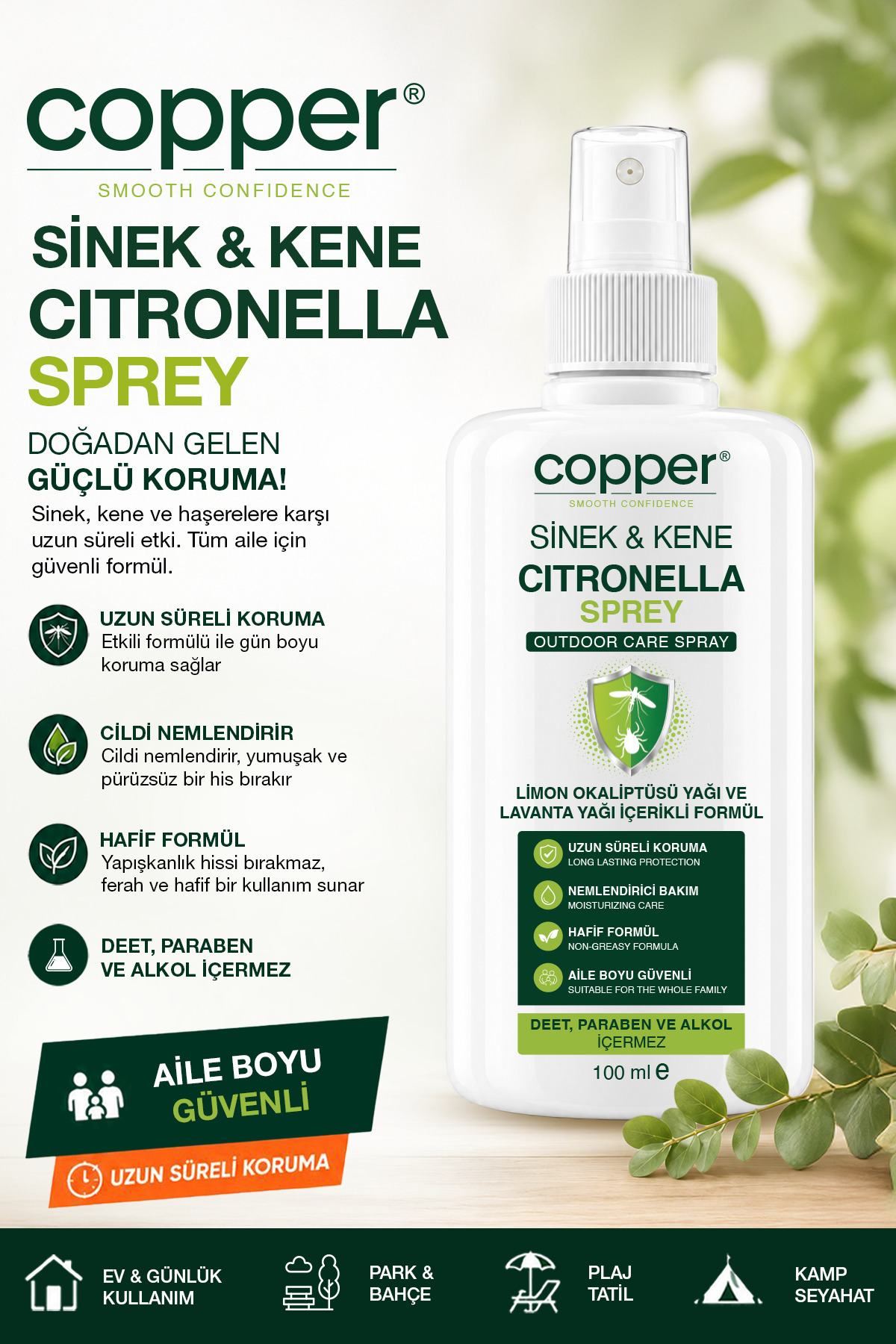 COPPER Sivrisinek ve Kene Kovucu Doğal Sprey Losyon Bitkisel Tüm Vücut İçin S...