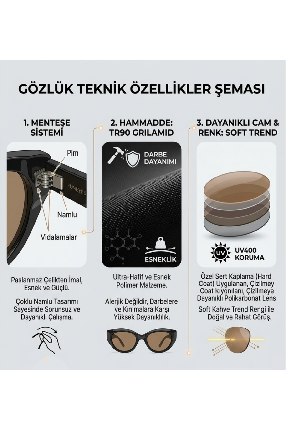 funeyes Maria Cat Eye Siyah Çerçeve Soft Kahverngi Cam Asetat Güneş Gözlüğü görsel 2