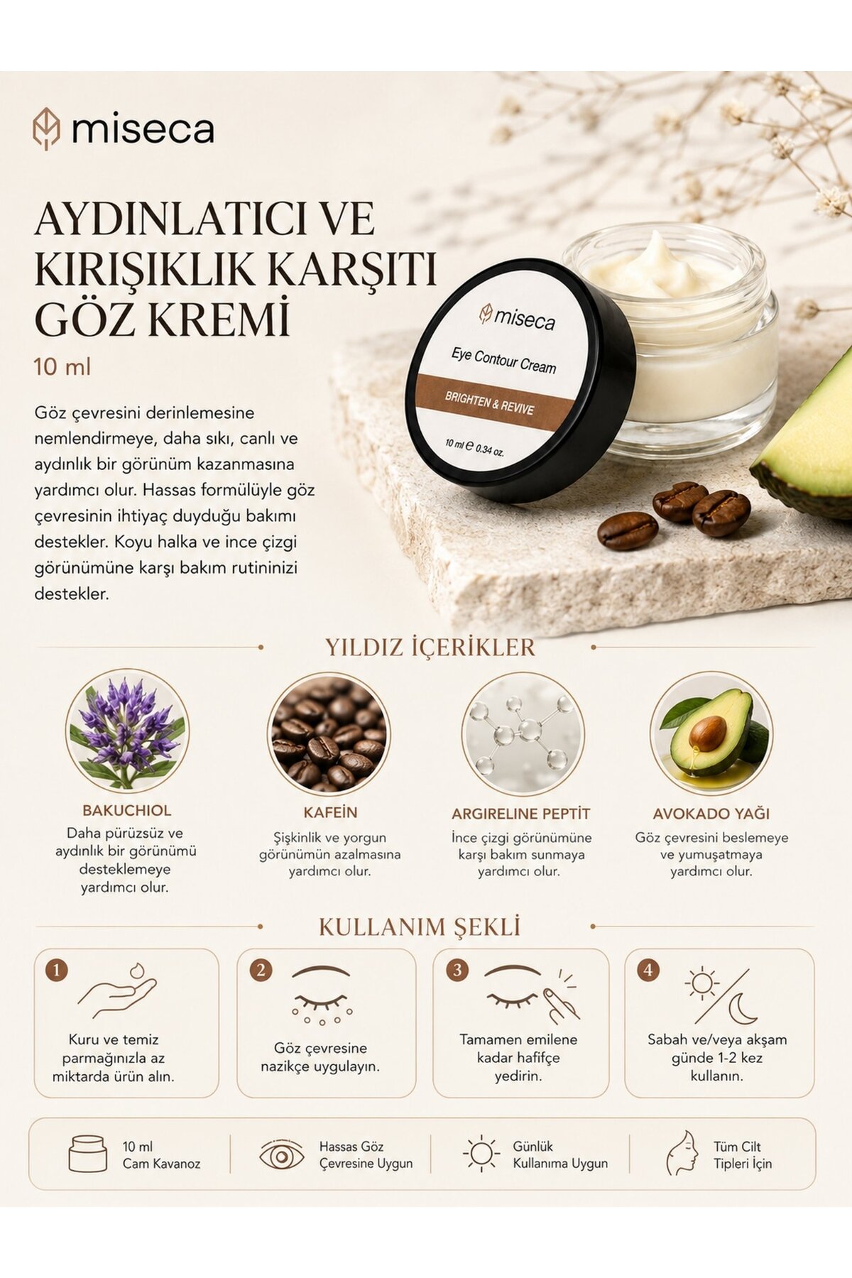 Aydınlatıcı Kırışıklık Karşıtı Göz Kremi 10 ml | Peptit Kafein Avokado — CB-EC — تصویر 3 از 4