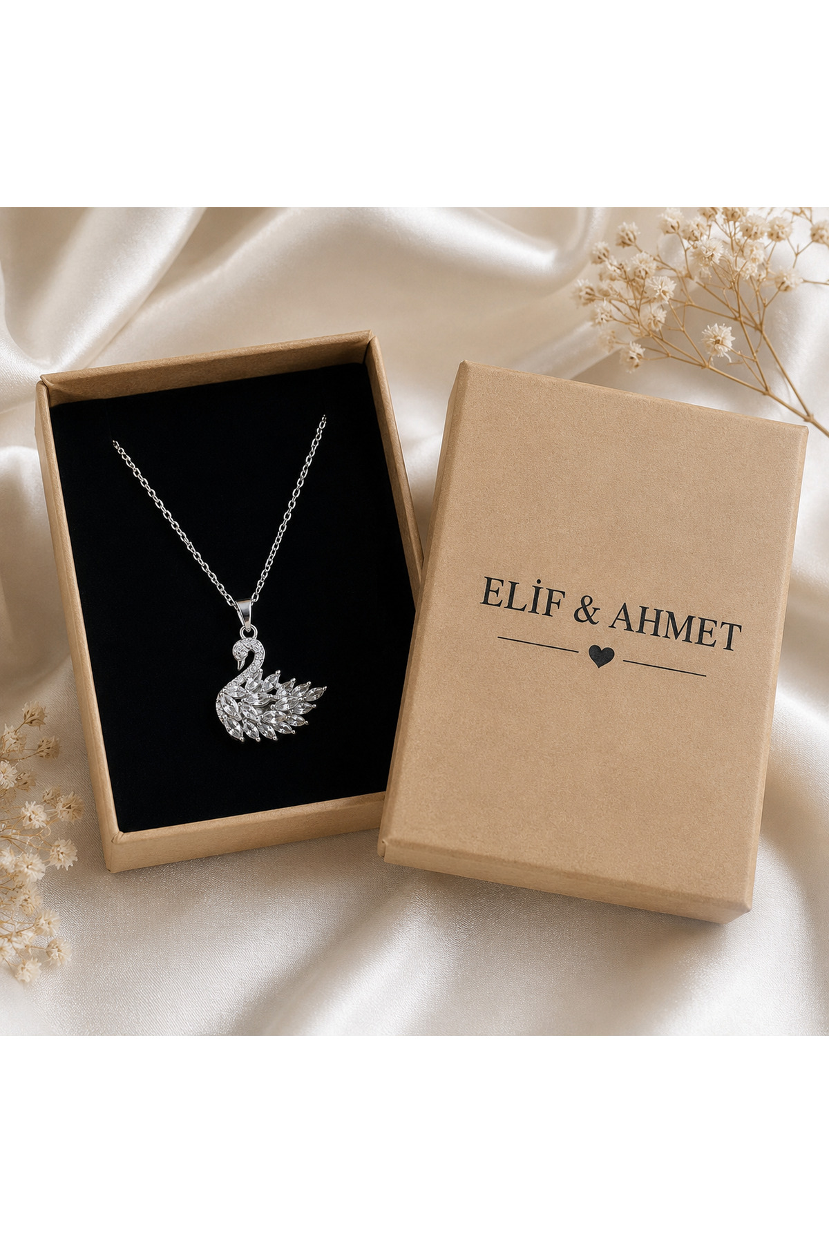 Personalized Box Non-darkening Steel Necklace | Women's Swan Necklace | Necklace for Sensitive Skin