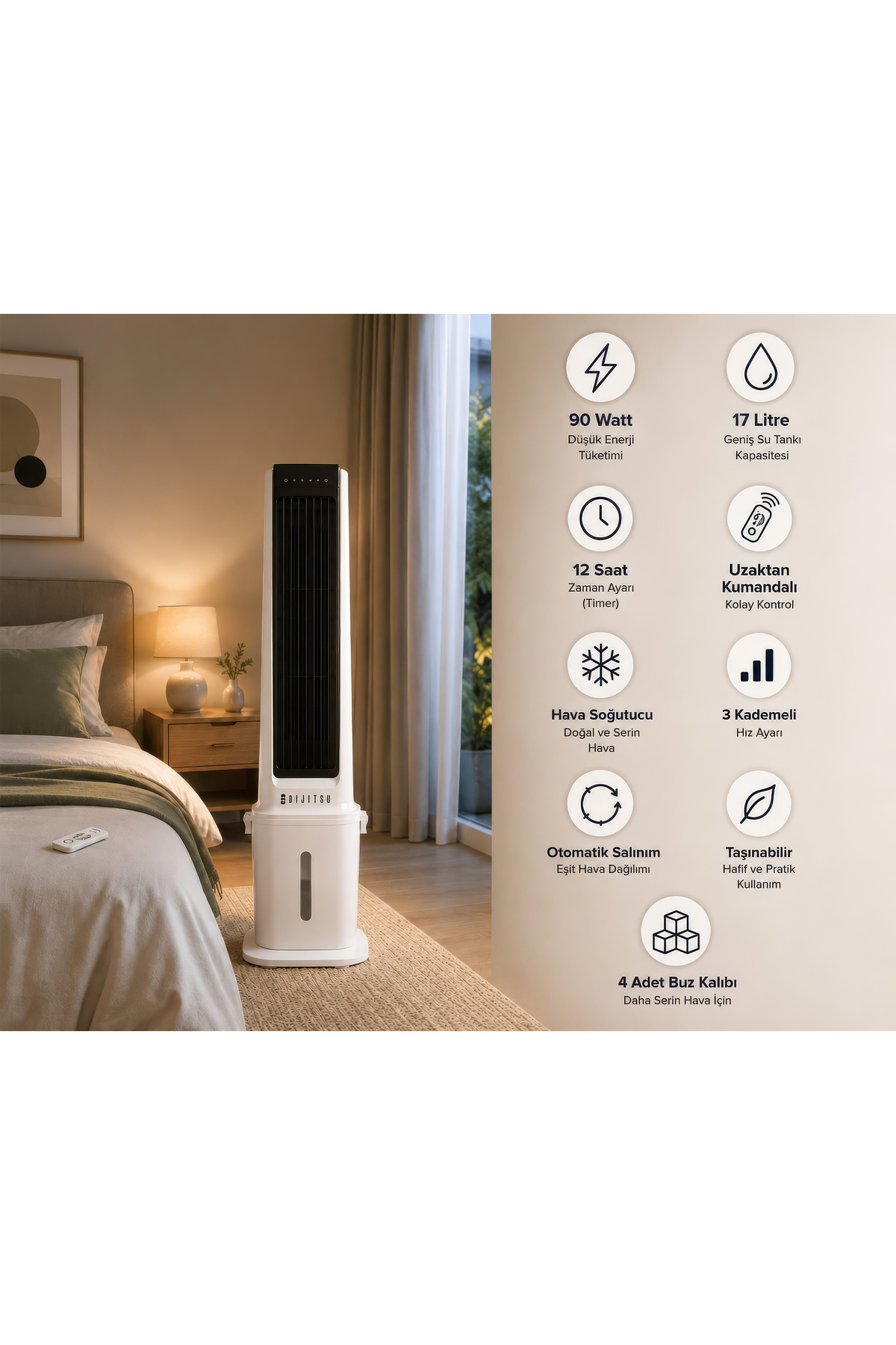 VN95 Aqueous Portable Air Cooler Remote Control 90 Watt 17 Liter Water Tank 12 Hours Time Setting