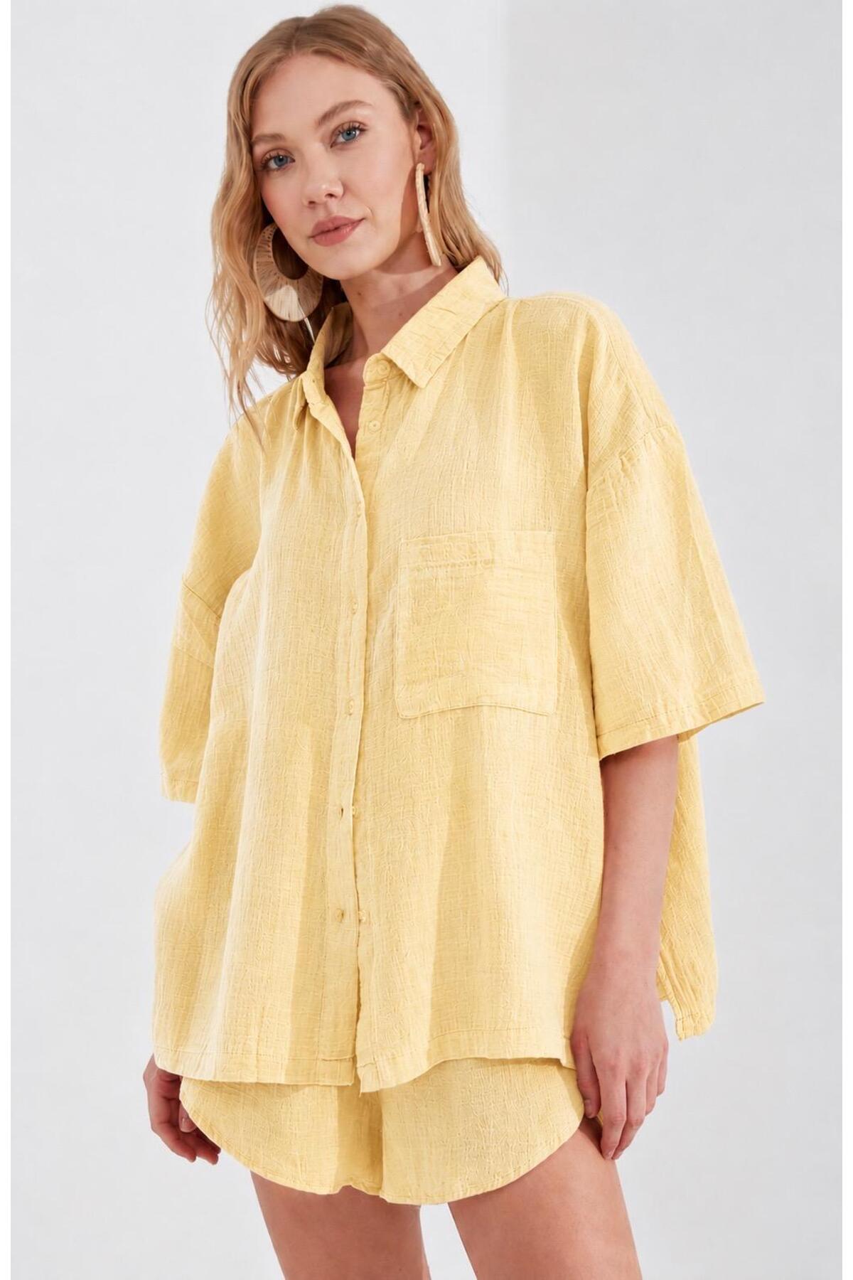 Muslin Women's Oversized Shirt | YellowMKS166965-01