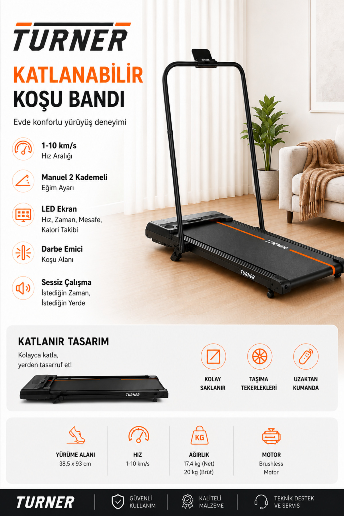Turner Katlanabilir Yürüyüş Bandı Koşu Bandı