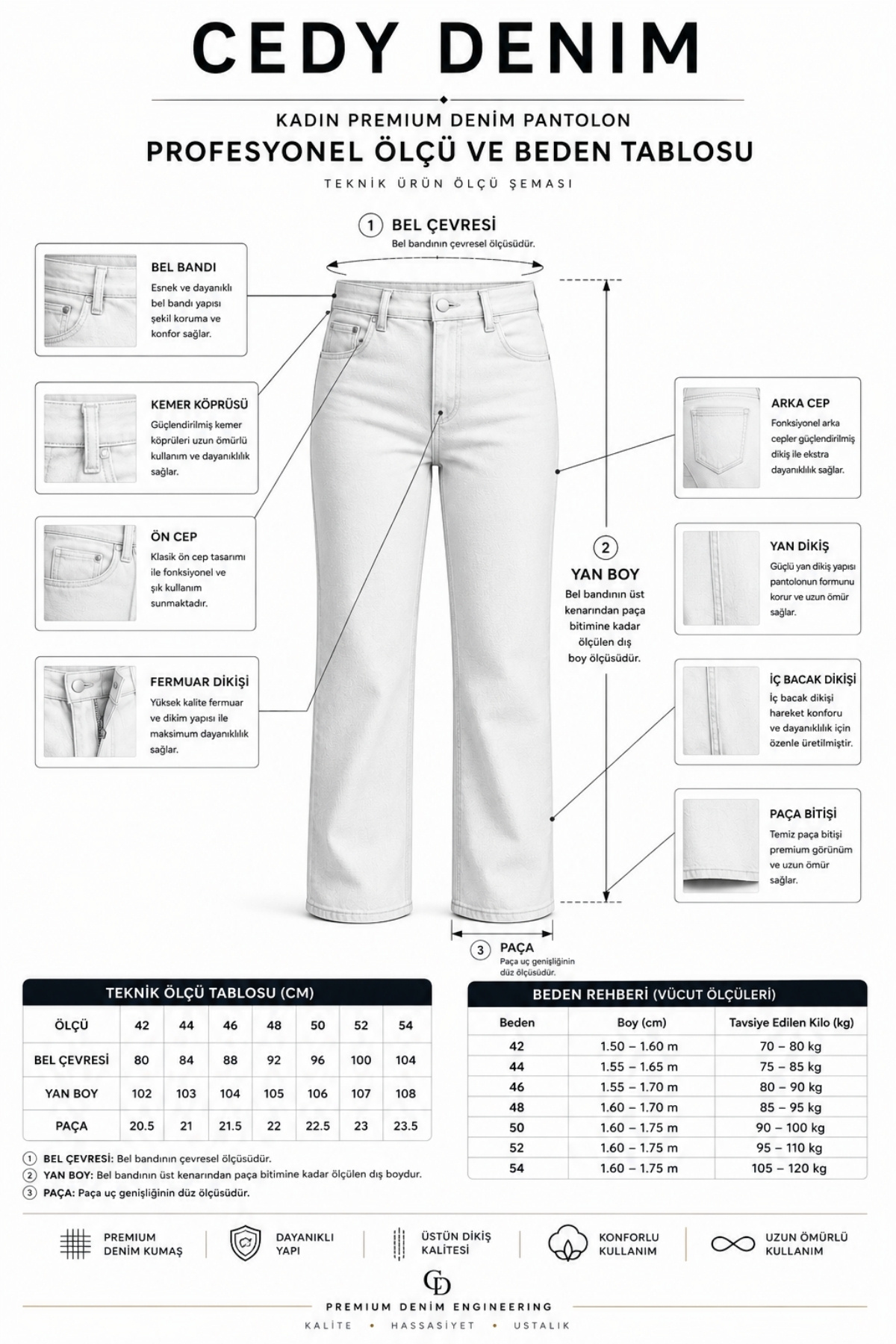 CEDY DENIM - Kadın Büyük Beden Boru Paça Yüksek Bel Regular Fit Likralı Pantolon C626-Mavi görsel 2
