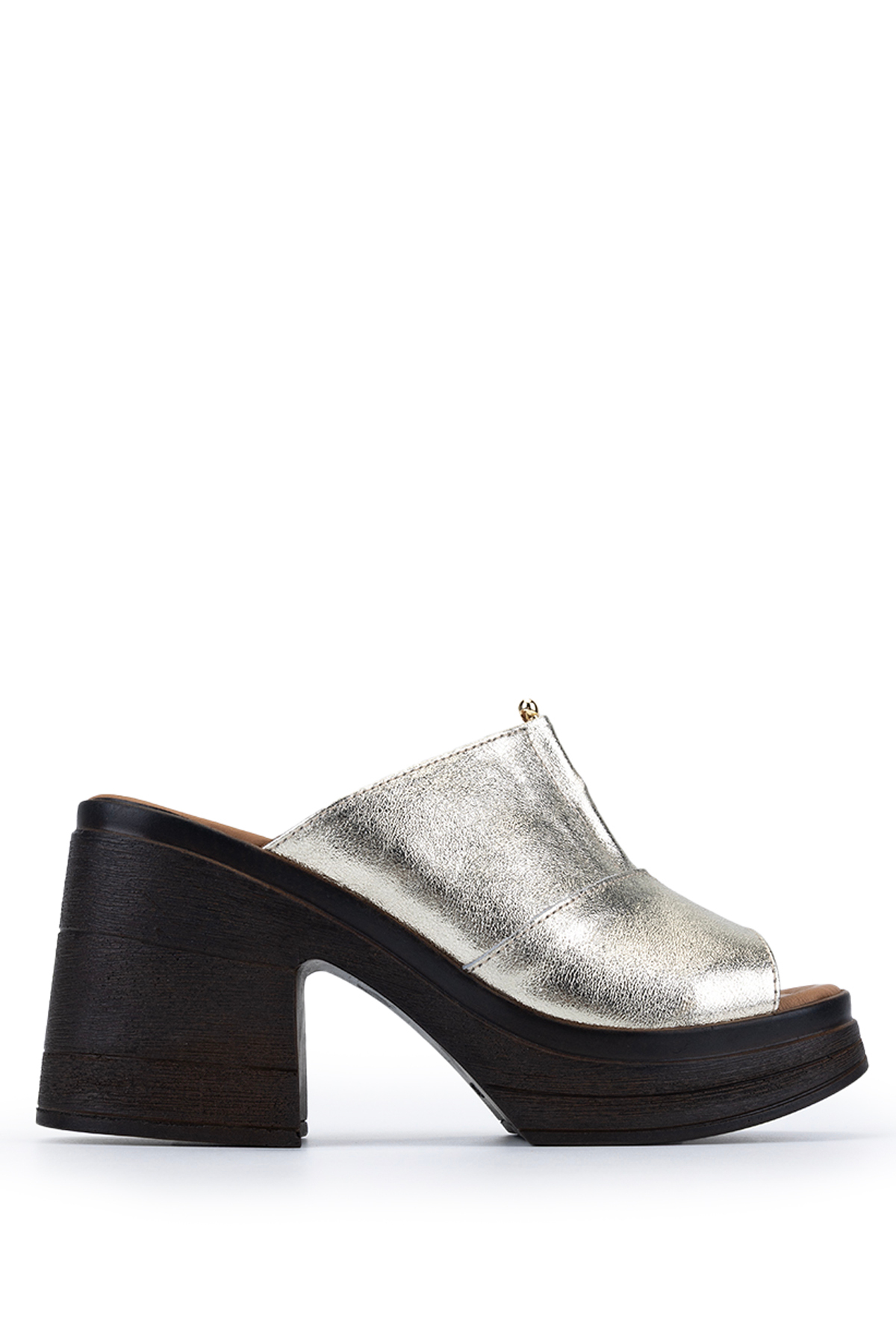 Women's Genuine Leather Gold Heel Slippers