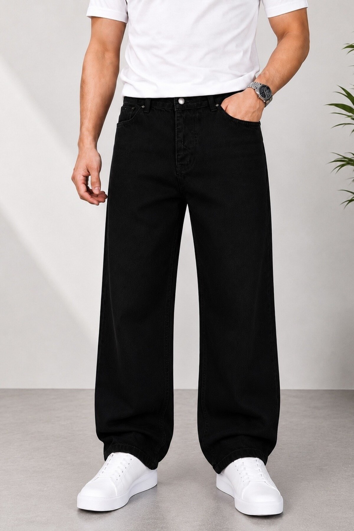 Siyah Baggy Fit Likrasız Rahat Kesim Jean Pantolon — مشکی BALANCEMODA-002