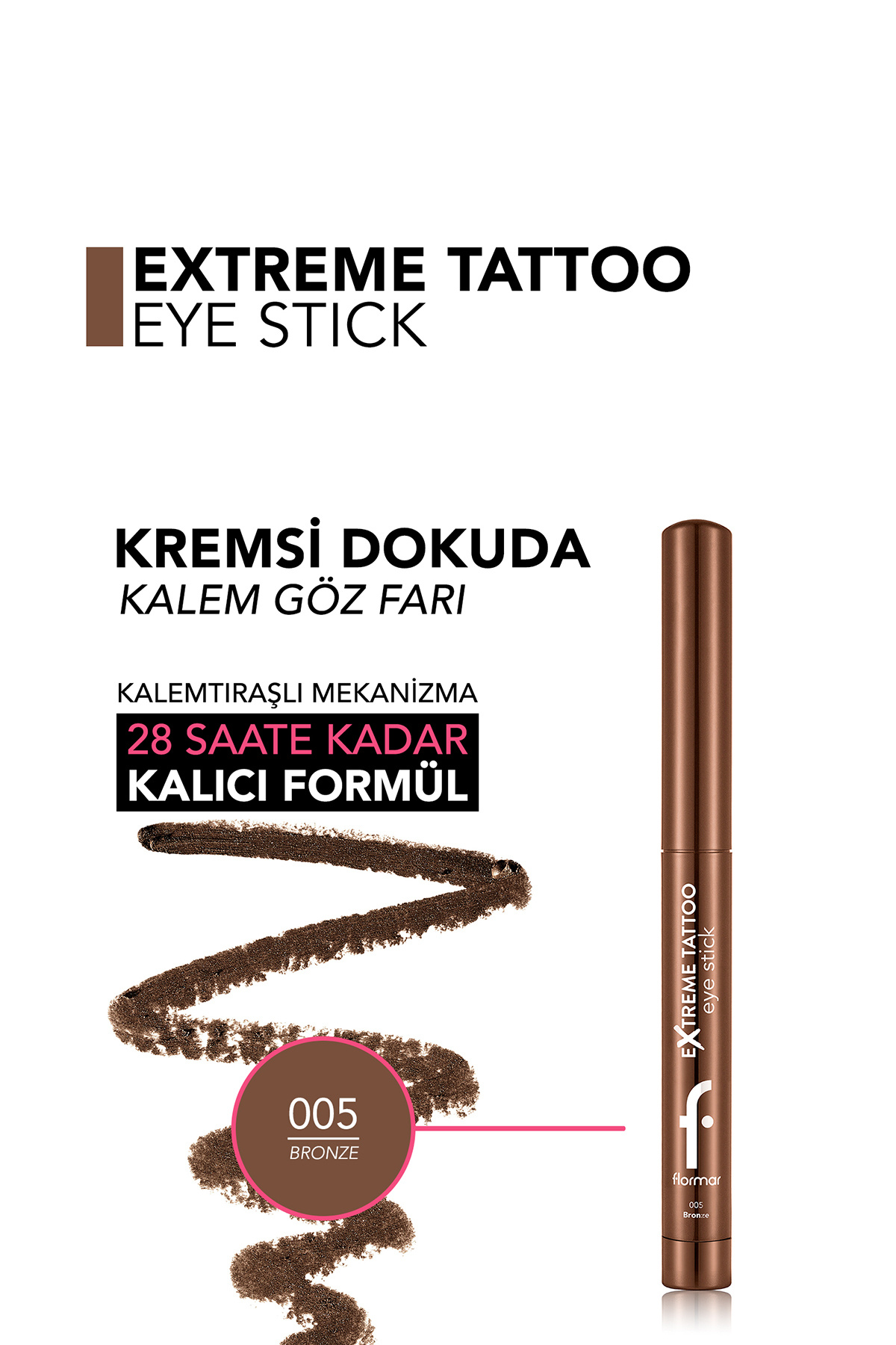 Extreme Tattoo Işıltılı Asansörlü Kalemtıraşlı Jel Göz Kalemi & Far Stick - 005 Bronze — قهوه‌ای 10049 — تصویر 8 از 9