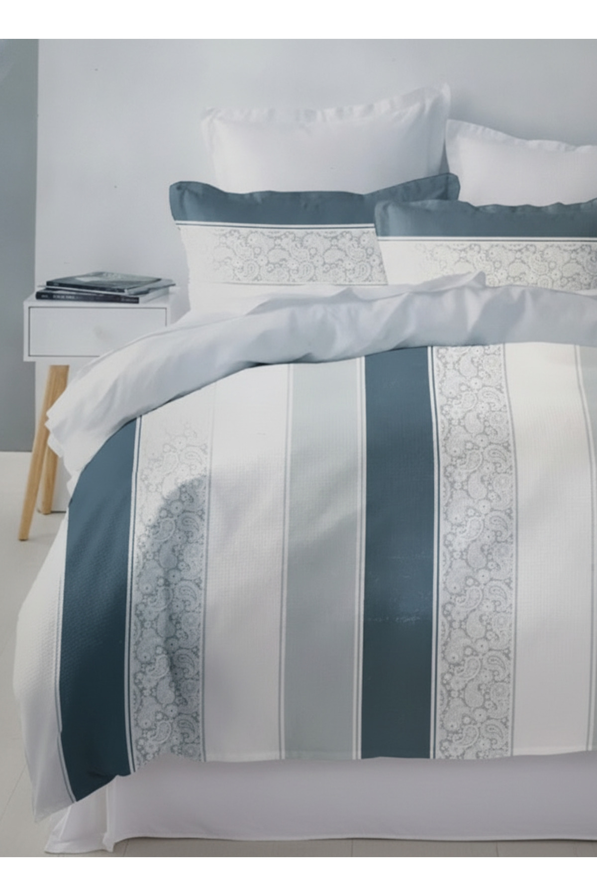 MILANO COLLECTION Set Lenjerie Pat Dublu 100% Bumbac 51209 C6 Gri-Albastrui