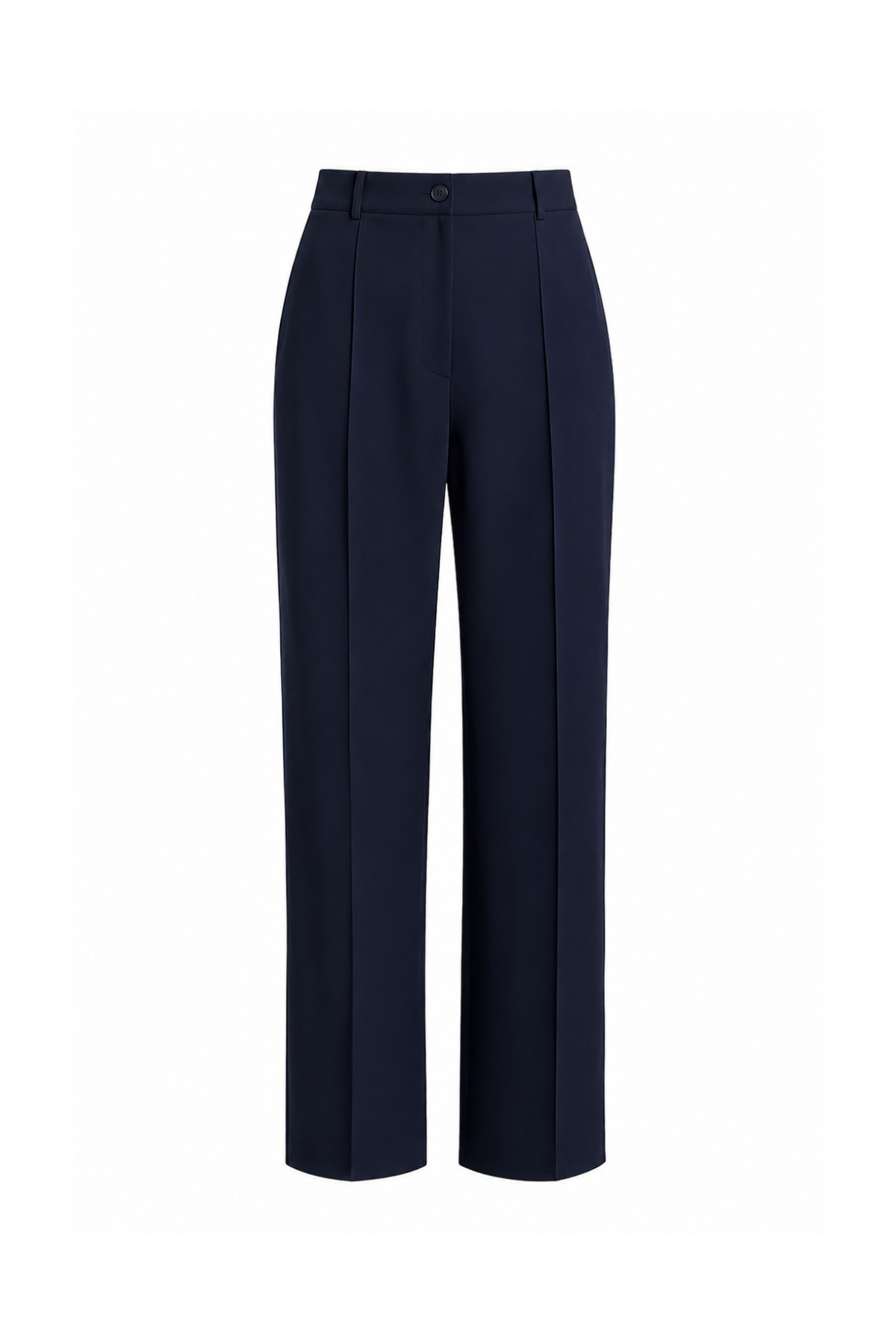 DI LORIA Women's Navy Blue High Waist Wide Leg Palazzo Trousers with Ribbed Front Stitching