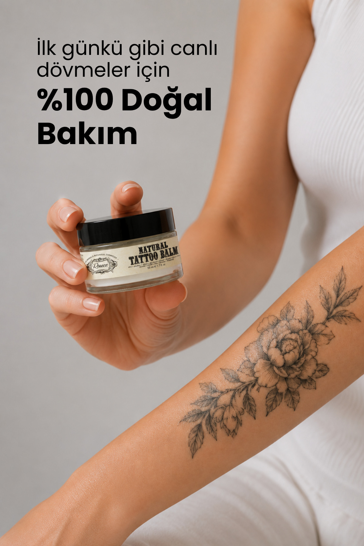 Rosece Doğal Dövme Kremi Natural Tattoo Balm | Dövme Kalıcı Makyaj Onarıcı Nemlendirici Renk Koruyucu 50 gr — 8681535105624