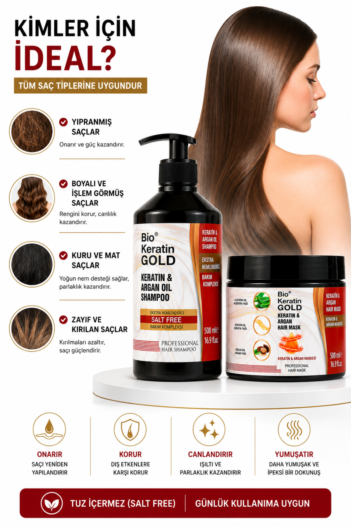 Argan&keratin Tuzsuz Şampuan 500 Ml + Argan&keratin Saç Bakım Maskesi 500 Ml — A506 — تصویر 6 از 6