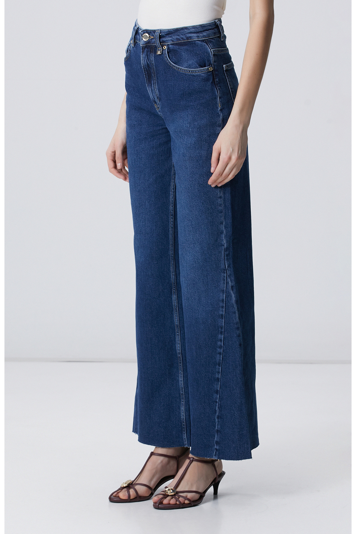 Network İndigo Geniş Paça Detaylı Denim Pantolon görsel 2