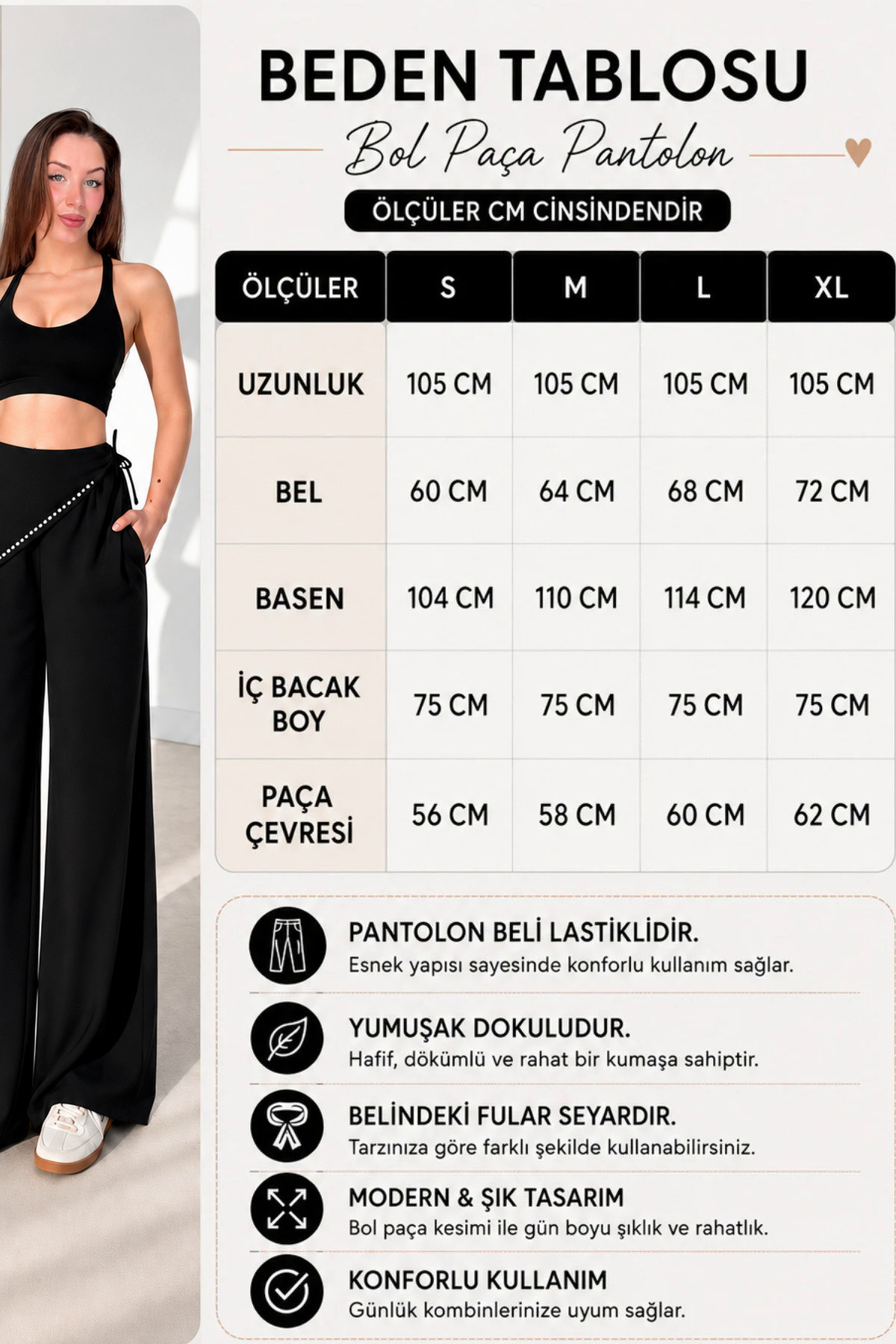 MİROR Kadın Kahverengi Taşlı Fular Detay Bol Paça Yüksek Bel Pantolon görsel 3