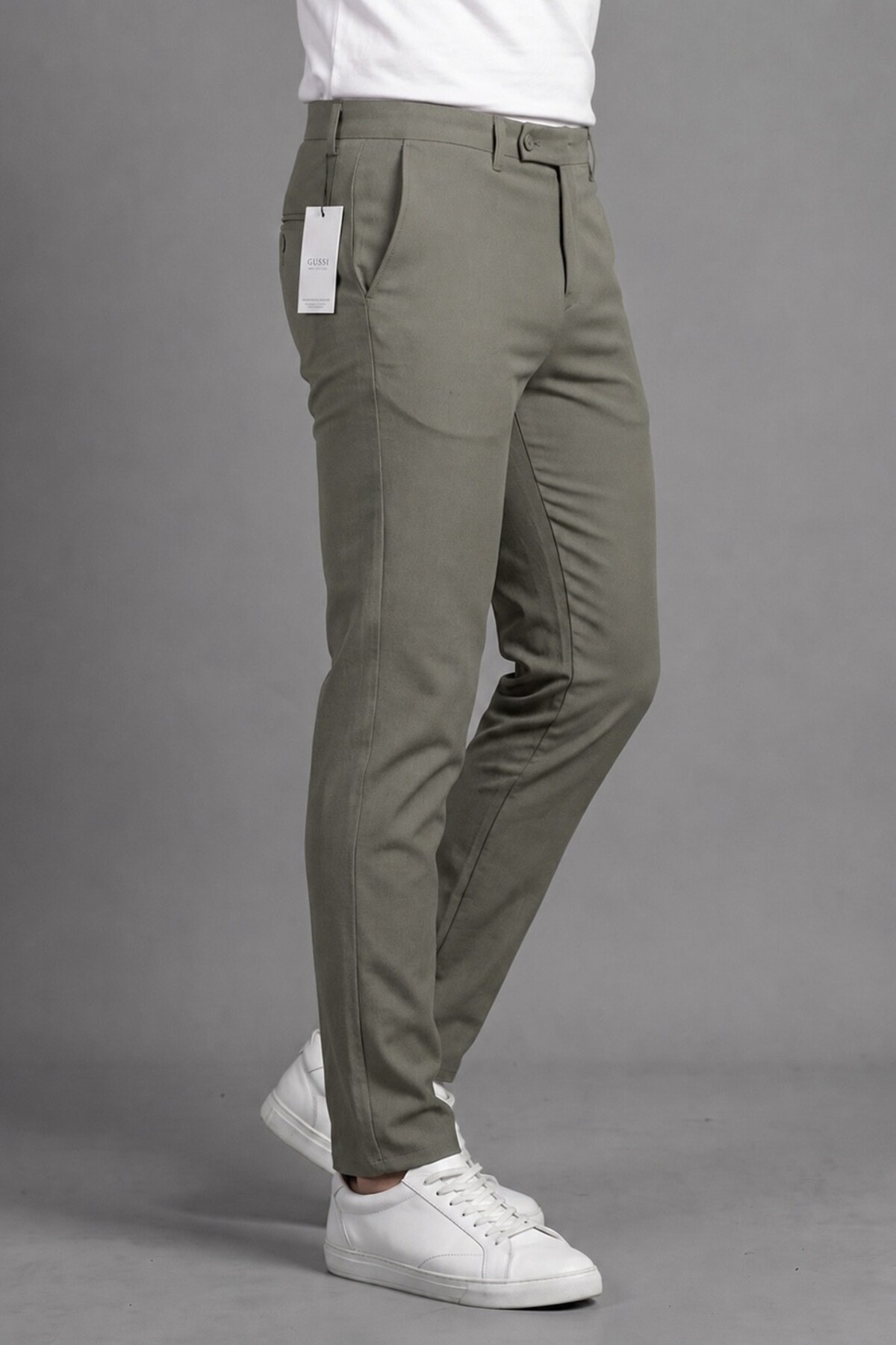 Erkek Çağla Yeşil Renk Kaliteli Esnek Likralı Slim Fit Kumaş Pantolon — سبز KUMAŞ-SLİM — تصویر 4 از 5