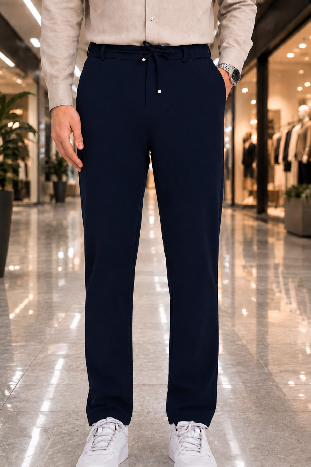 T SteepRockt Erkek Lacivert Jogger Pantolon Beli Bağlamalı 4 Cepli Likralı Regular Kalıp Rahat Kesim görsel 2