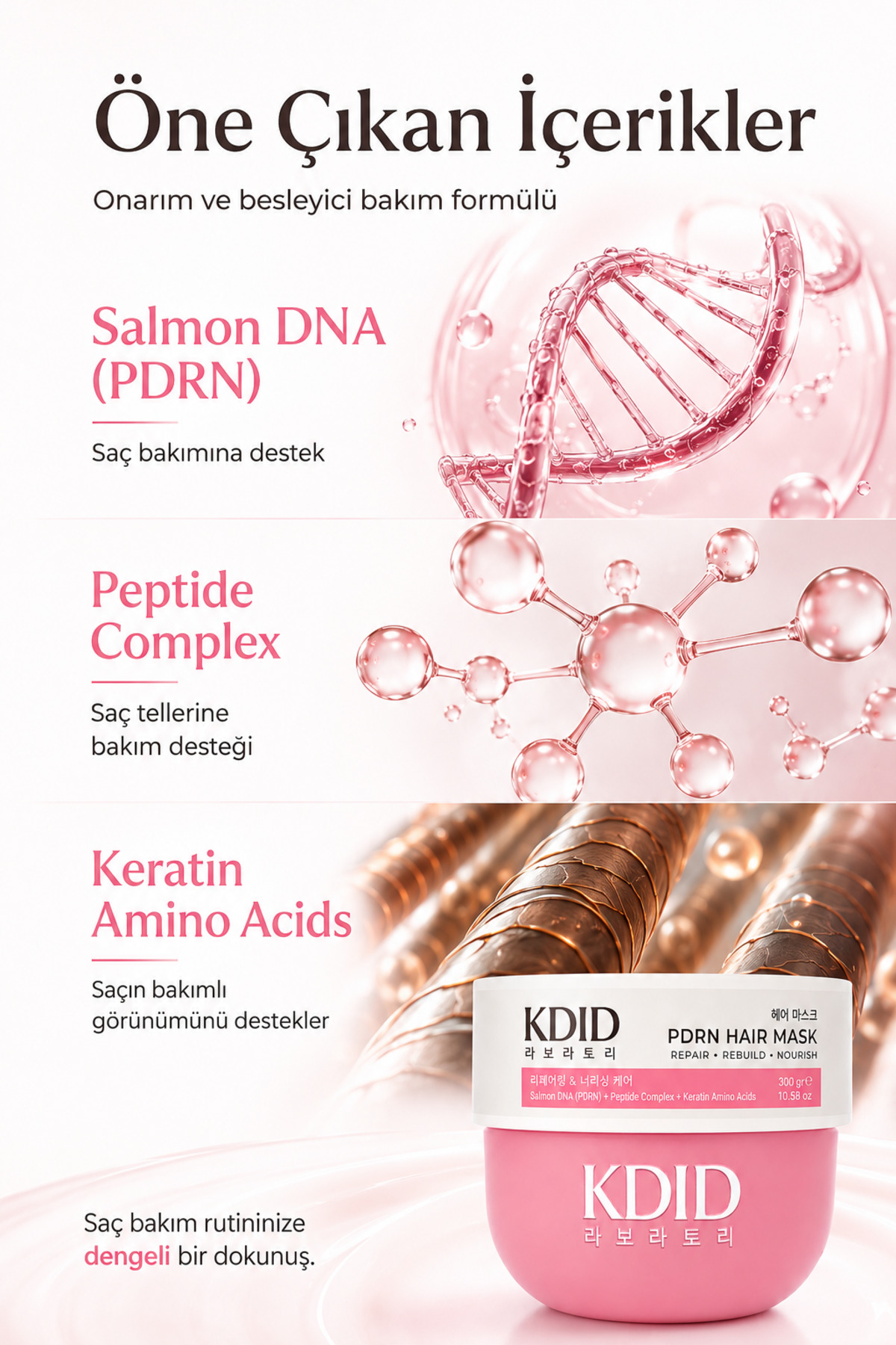 ماسک موی PDRN حاوی DNA سالمون، کراتین و پپتید، ترمیم کننده قوی، 300 گرم — KDID-HAIR-MASK-REPAIR-CARE-300GR — تصویر 5 از 8