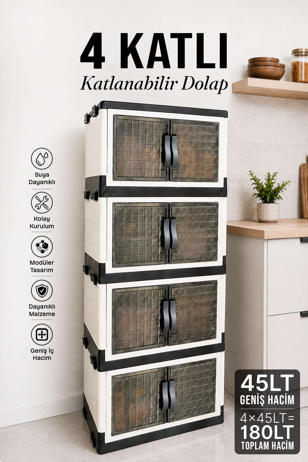 4 Katlı Katlanabilir Modüler Dolap – Ev Ofis Kiler Düzenleyici İstiflenebilir Çok Amaçlı Dolap