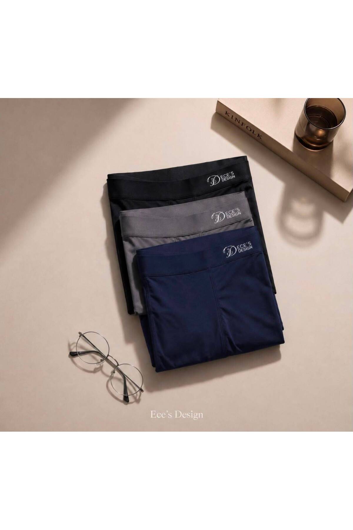 Ece's Design Ece's Erkek 3'lü Dikişsiz Buz İpek Ice Silk Boxer Seti M1010 görsel 3