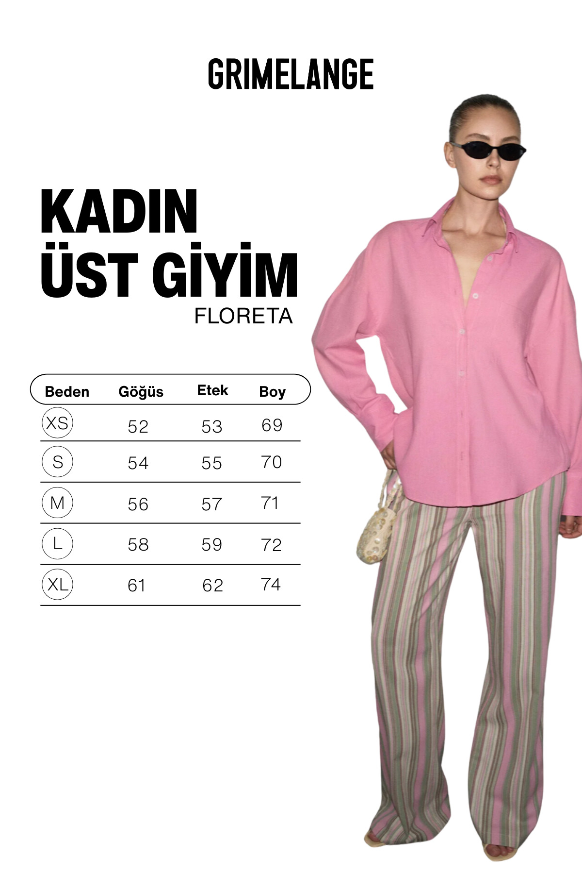 GRIMELANGE FLORETA Kadın Oversıze Kalıp Keten Karışımlı Uzun Kollu Tek Cepli Pembe Gömlek görsel 6