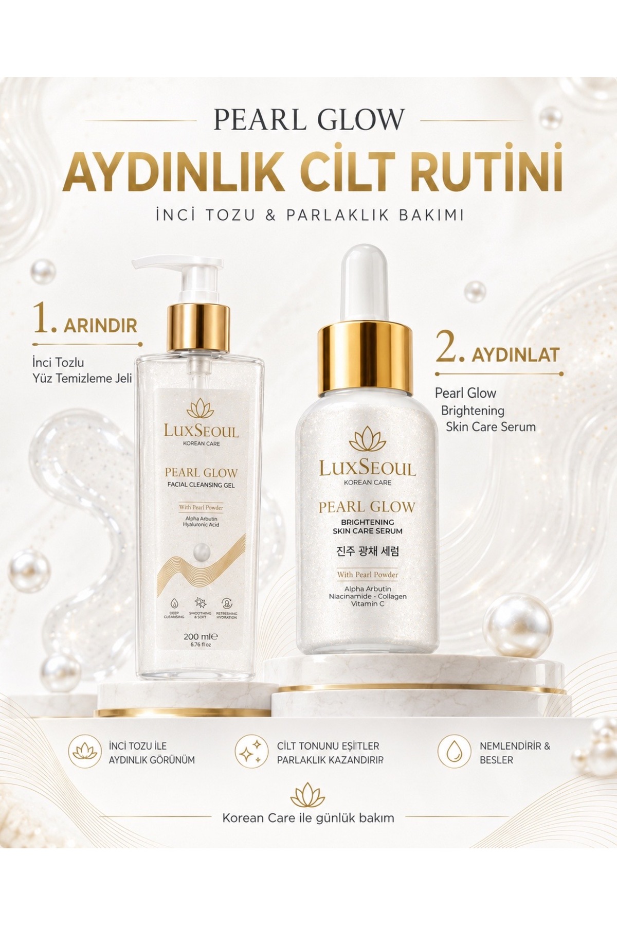 Pearl Glow İnci Tozlu Aydınlatıcı Nemlendirici Gözenek Arındırıcı Yüz Temizleme Jeli 200 Ml — 001 — تصویر 8 از 9