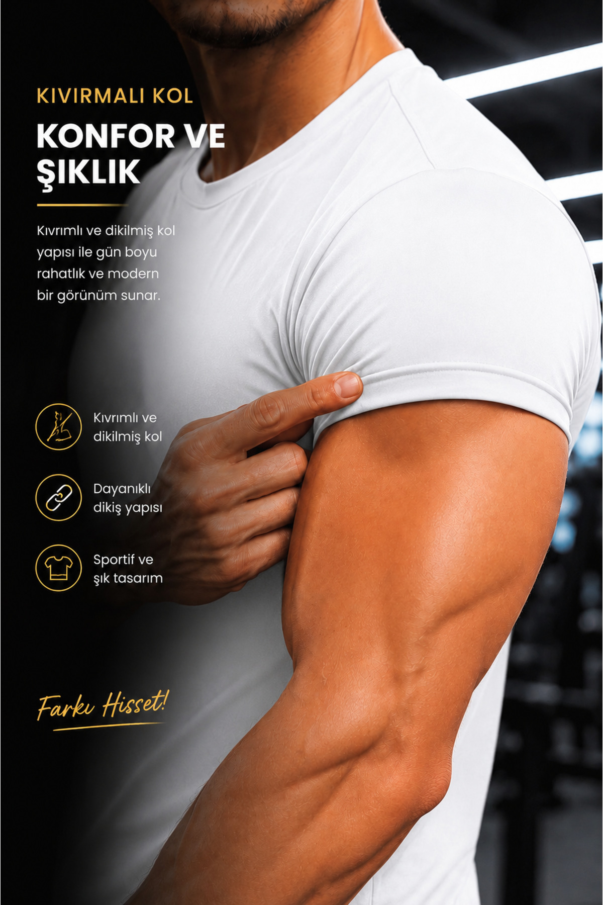 Sapeur Erkek Premium Slim Fit Katlamalı Kollu Günlük & Spor Tişört - Ultra Esnek ve Nefes Alan görsel 4