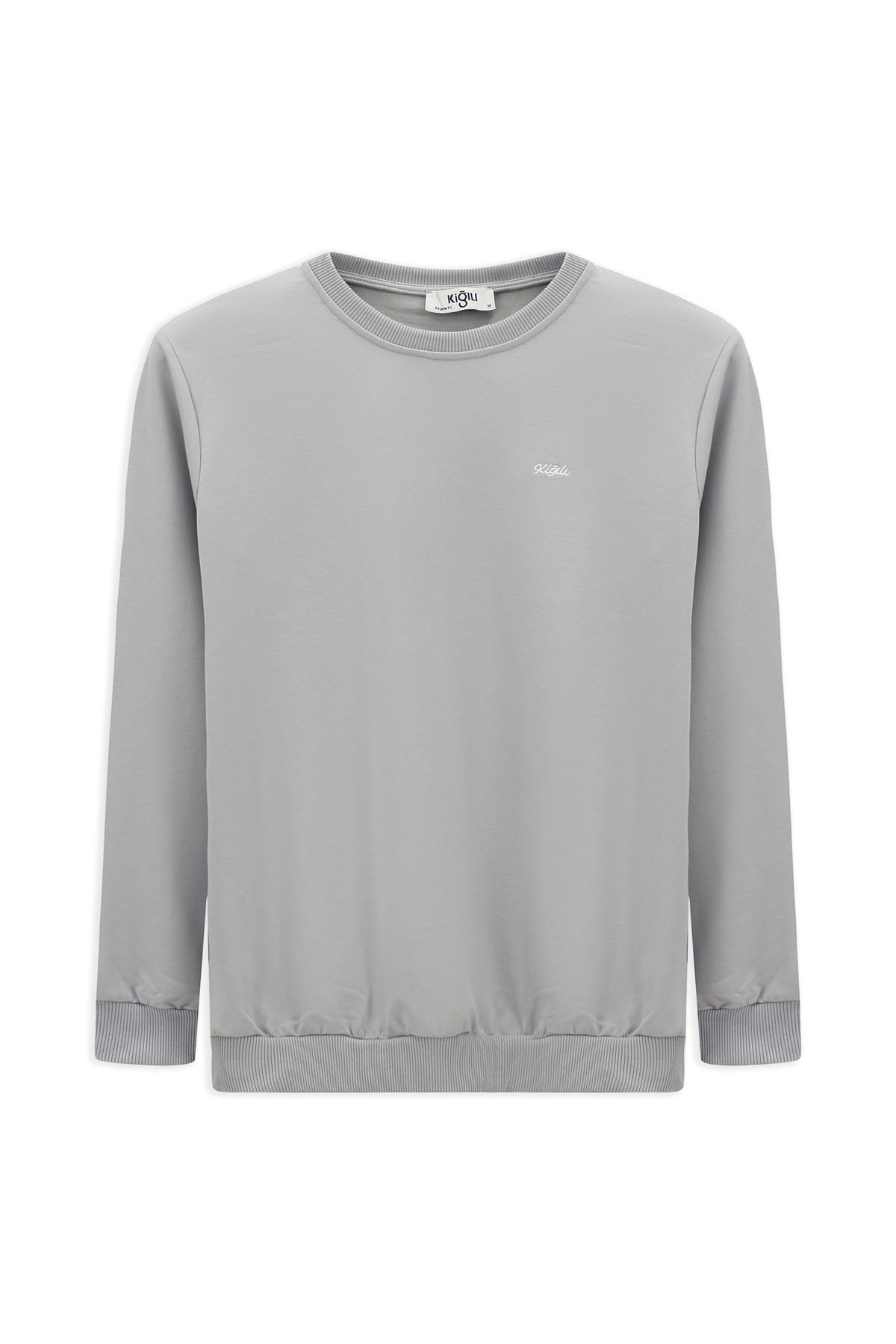 Kiğılı Bisiklet Yaka Regular Fit Nakışlı Basic İnce Sweatshirt görsel 2
