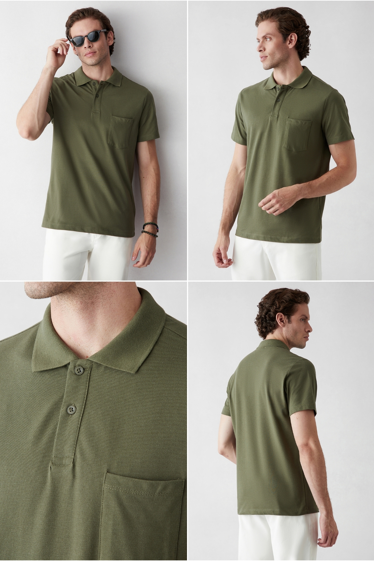 Kiğılı Düğmeli Polo Yaka Cepli Regular Fit Pamuklu Düz 2'li Paket Tişört Seti görsel 2
