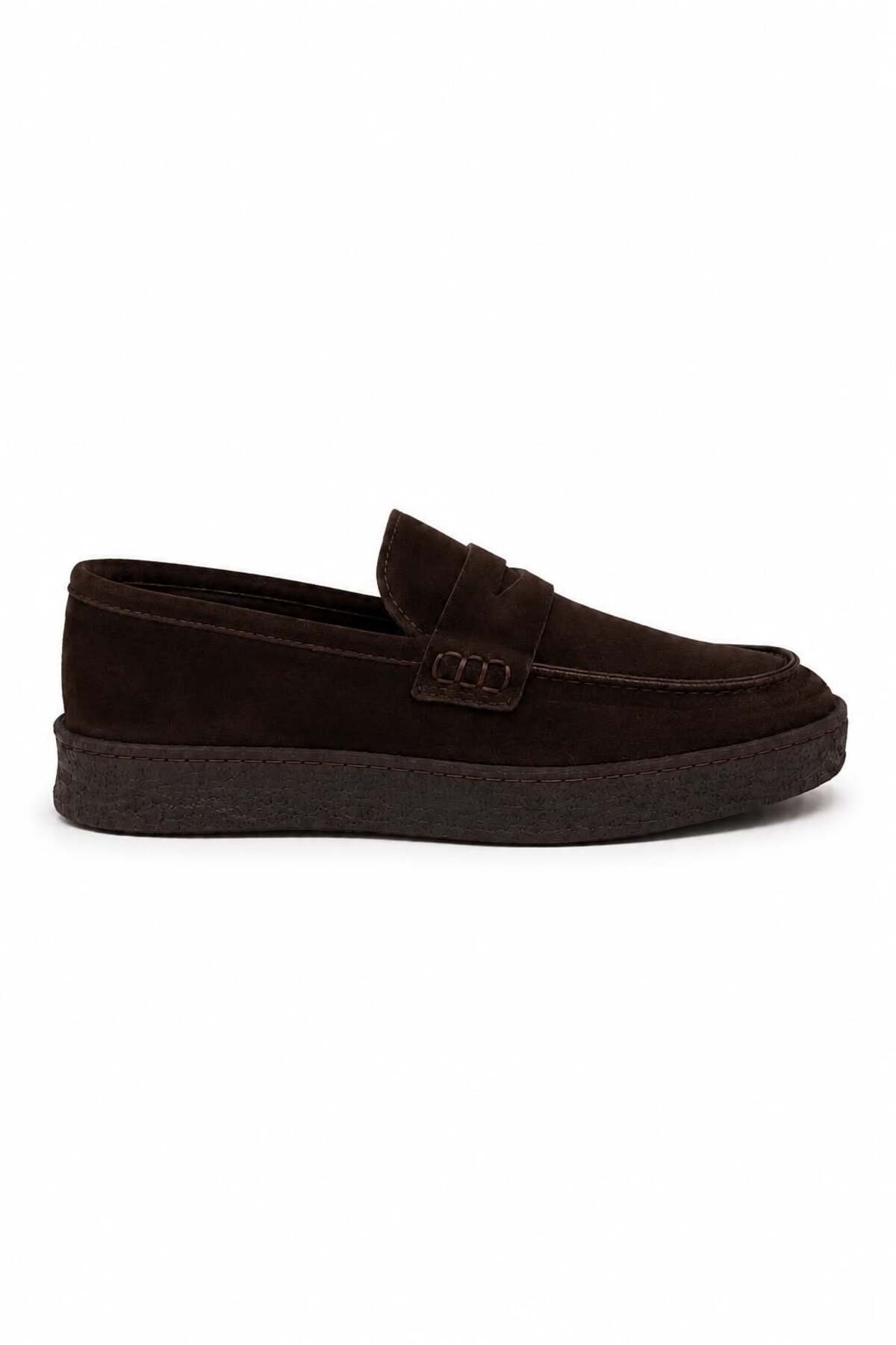 VARNAS Erkek Kahverengi Süet Loafer Hakiki Dana Derisi İç Dış Deri Kauçuk Taban Günlük Casual Ayakkabı, Ve görsel 6