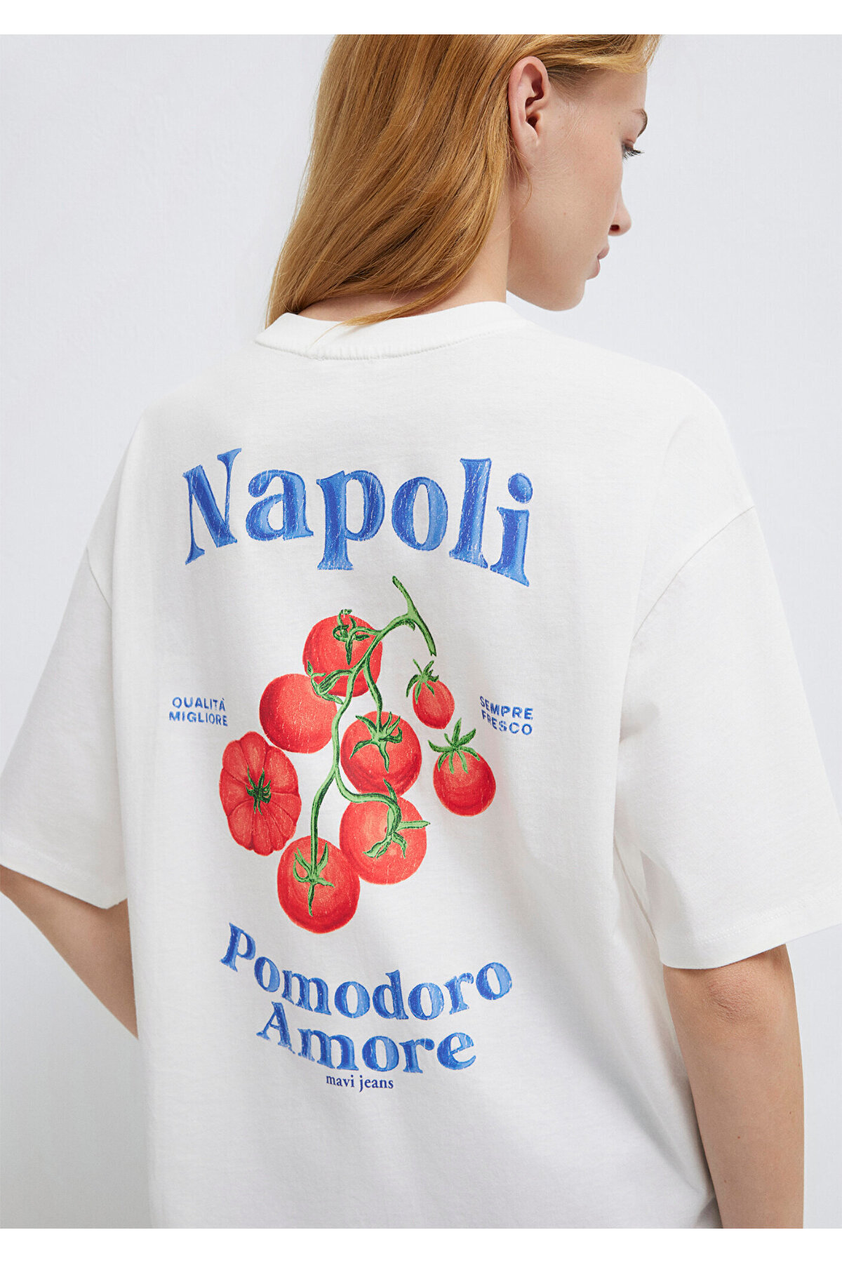 Mavi Napoli Printed Ecru T-Shirt Loose Fit / Comfortable Loose Cut 1614013-70057