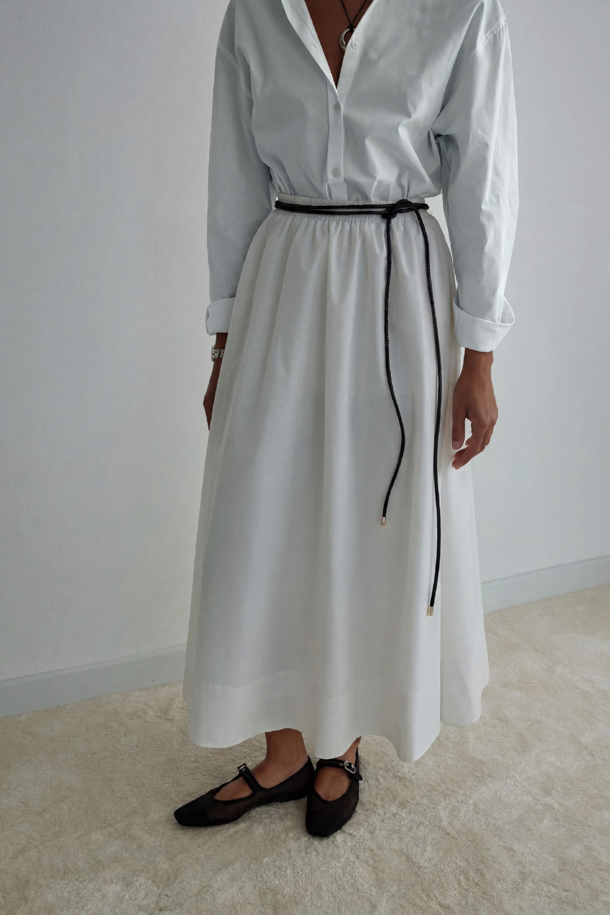 Suud Collection Ekru Day Poplin Kloş Etek