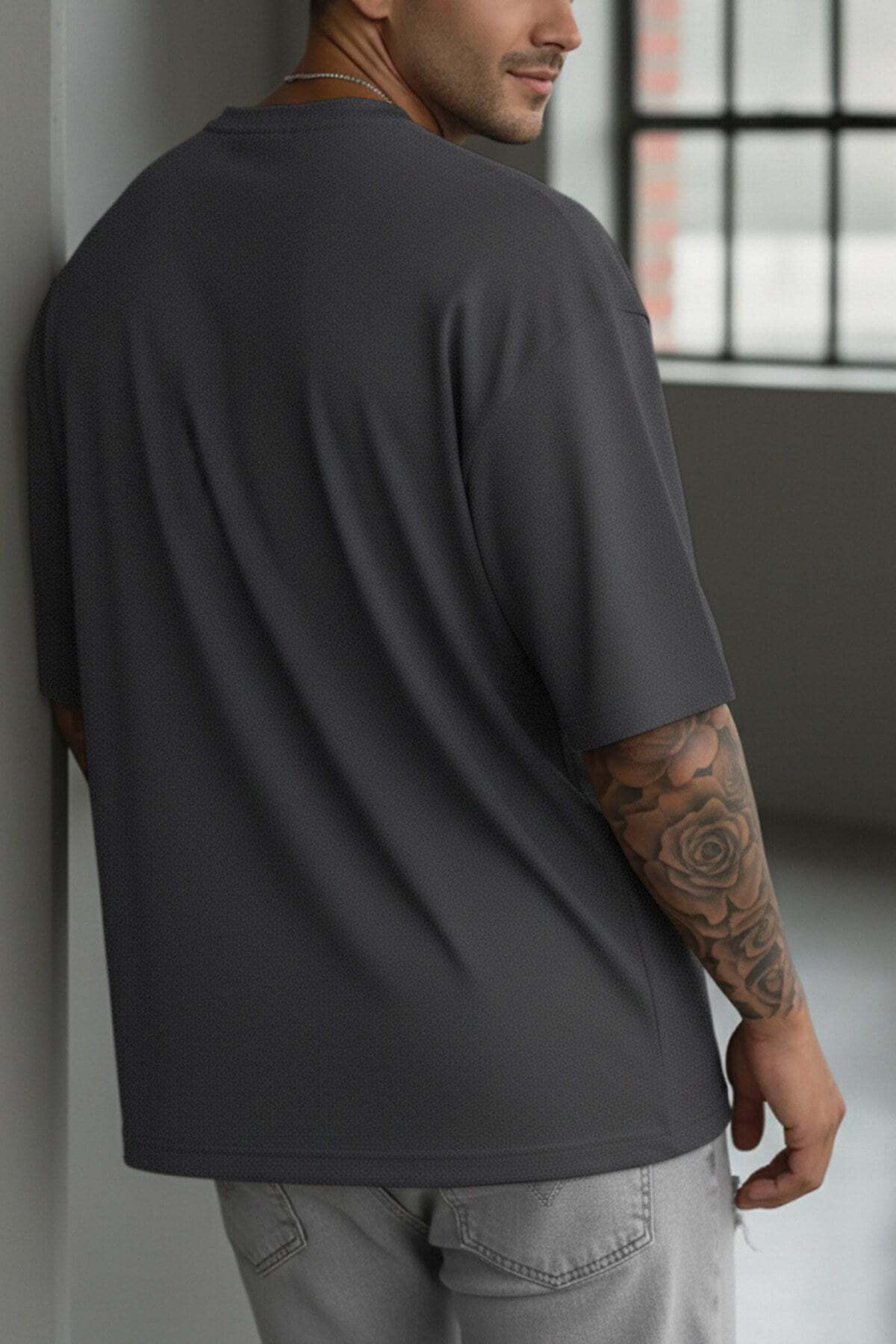 Teenage Millionaire Erkek Füme Bisiklet Yaka Düz Basic Baskısız Oversize Salas T-Shirt görsel 7