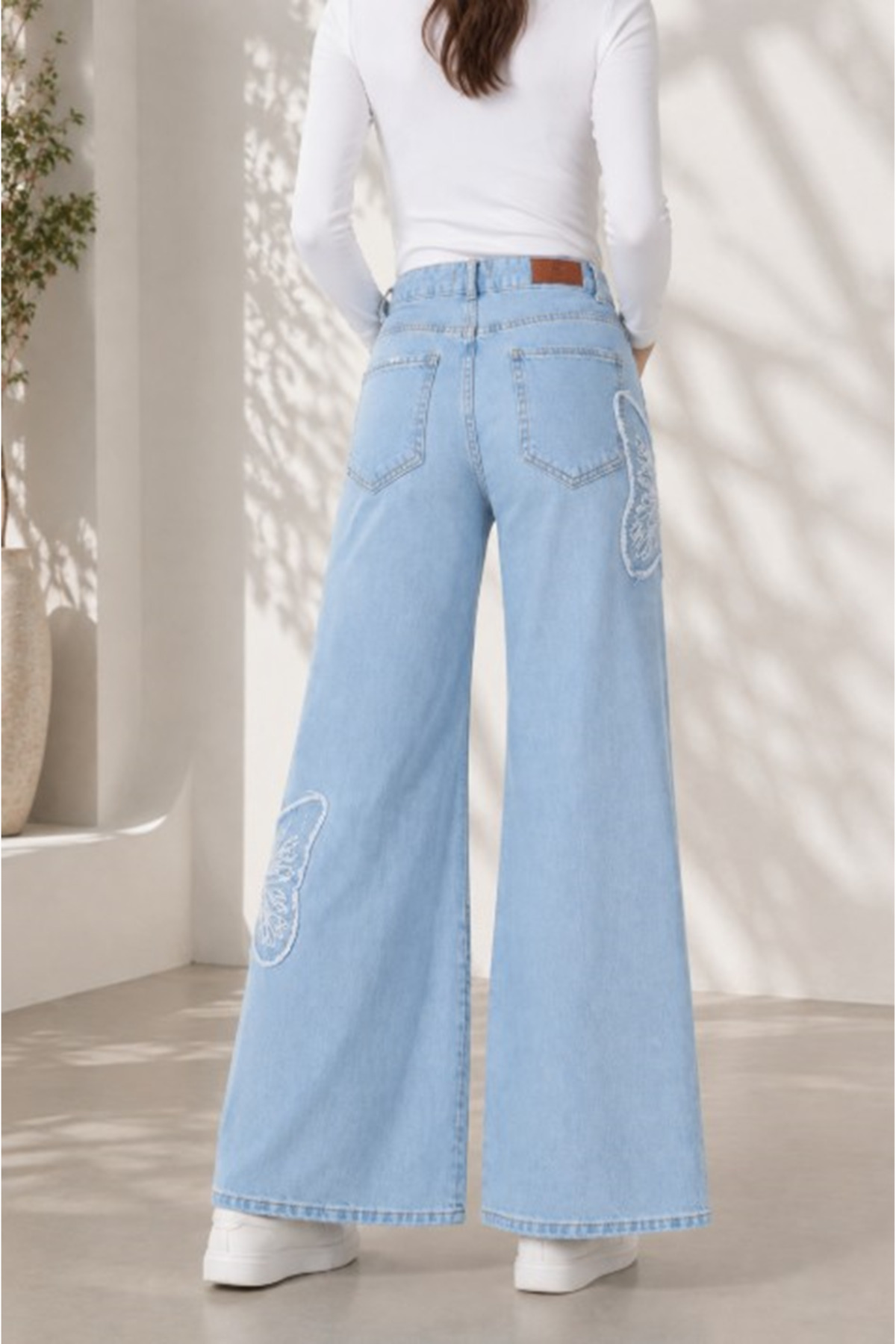 VELLICHOR Kelebek Nakışlı Pantolon Mavi-365 görsel 5