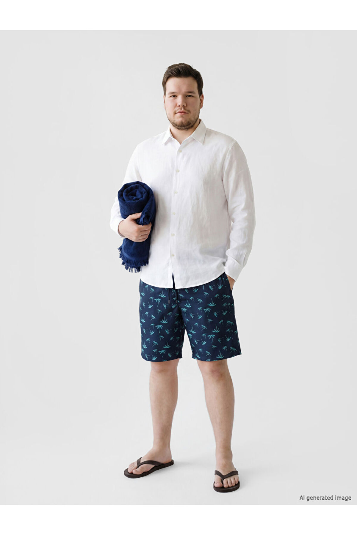 LC Waikiki Esvab • Modern & Distinctive Knee-Length Palm Embroidered Men's Swim Shorts