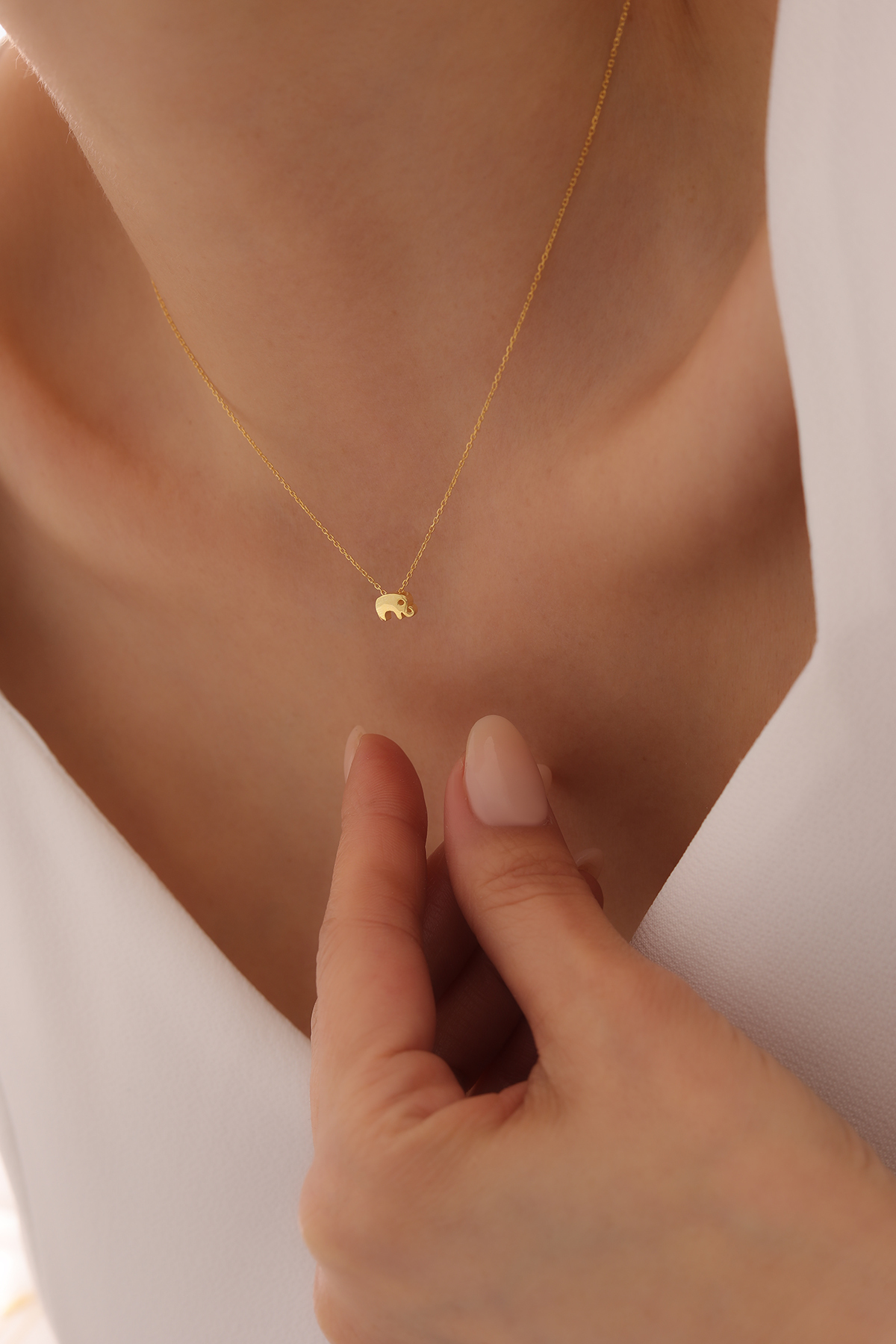 SUNSHINE 925 Ayar Gümüş ,Gold Kaplamalı Fil Minimal Tasarım Gümüş Kolye görsel 2