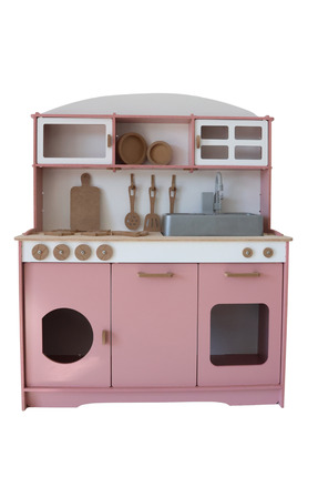 HOBBY HOUSE PEMBE SU AKARLI OYUNCAK AHŞAP MUTFAK SETİ SERVİS SETİ HEDİYELİ