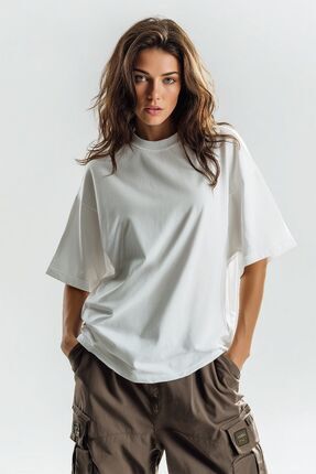 Hira Clothing Oversize Kesim Düz %100 Organik Pamuk Yuvarlak Yaka Basic T-Shirt