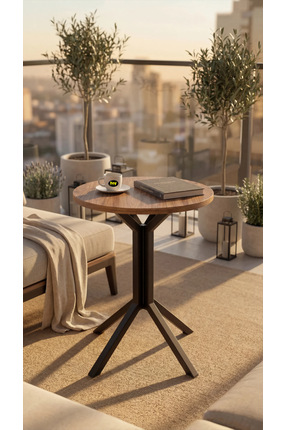 hey modüler mobilya Yıldız Yuvarlak Ceviz 50 cm Balkon Masası Yan Sehpa Mutfa...