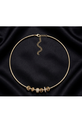 DD accessories Tasma Model Taşlı Charm Detaylı Altın Kaplama Kolye