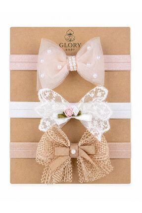 GLORY BABY Kız Bebek Bandana 3'lü Set Fisto - Dantel - İncili Tül