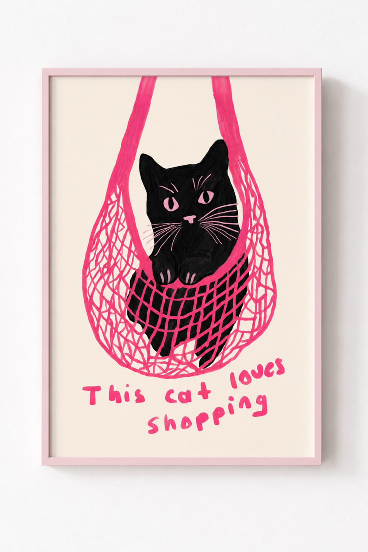 Siyah Kedi Tablo Poster Mizahi Modern İllüstrasyon Duvar Dekoru Çerçevesiz