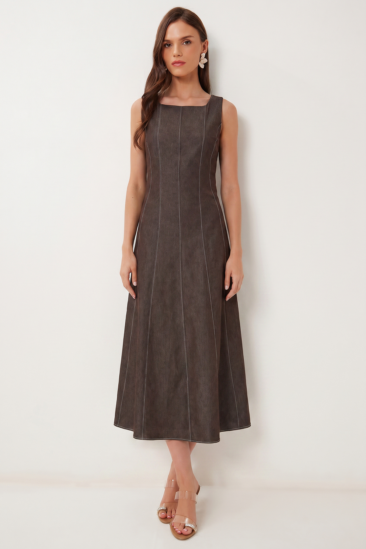 Lovelyİstanbul Long Summer Tencel Dress Lzh0023 Brown
