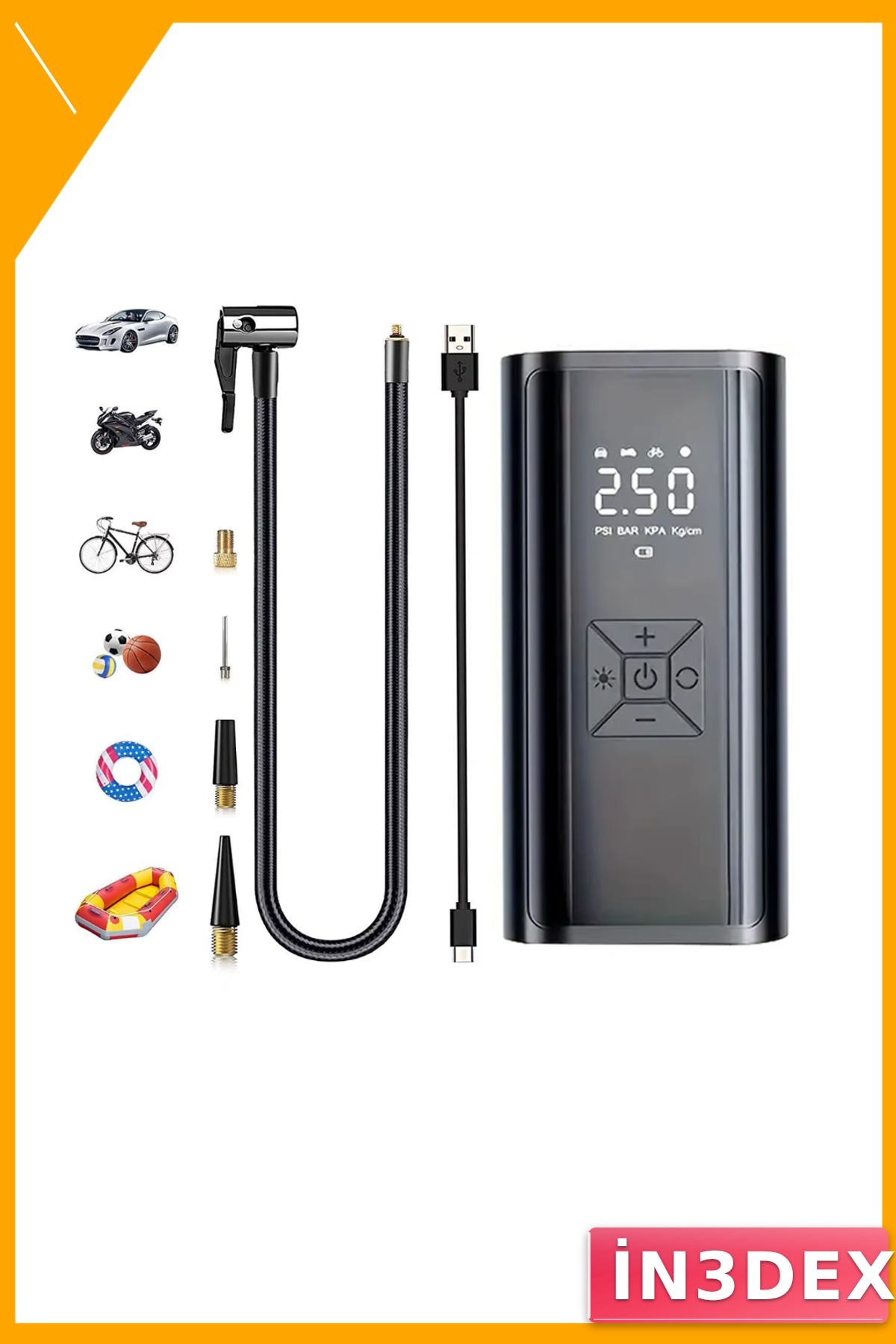 Kablosuz Dijital Ekranlı Hava Pompası Powerbank Özellikli Lastik Şişirme Kompresörü