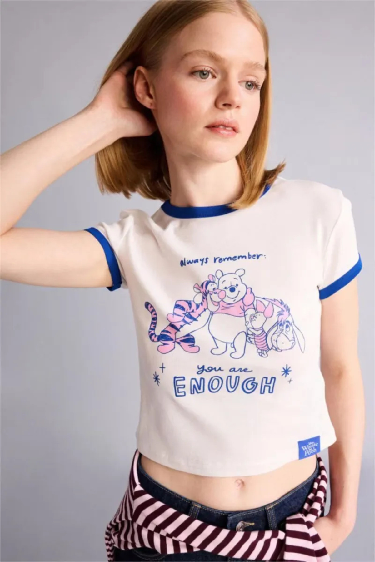 Defacto 100% Cotton Disney Winnie the Pooh Fitted Crew Neck Printed Ribbed Short Sleeve T-Shirt H6823Ax26Sm