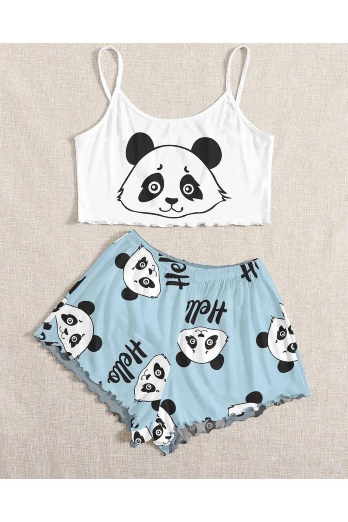 Strappy Shorts Pajamas Set Panda Hello Supersoft Basic Suprem