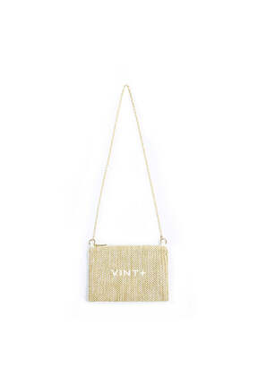 vintplus ZİNCİRLİ HASIR CLUTCH ÇANTA - BEYAZ NAKIŞLI