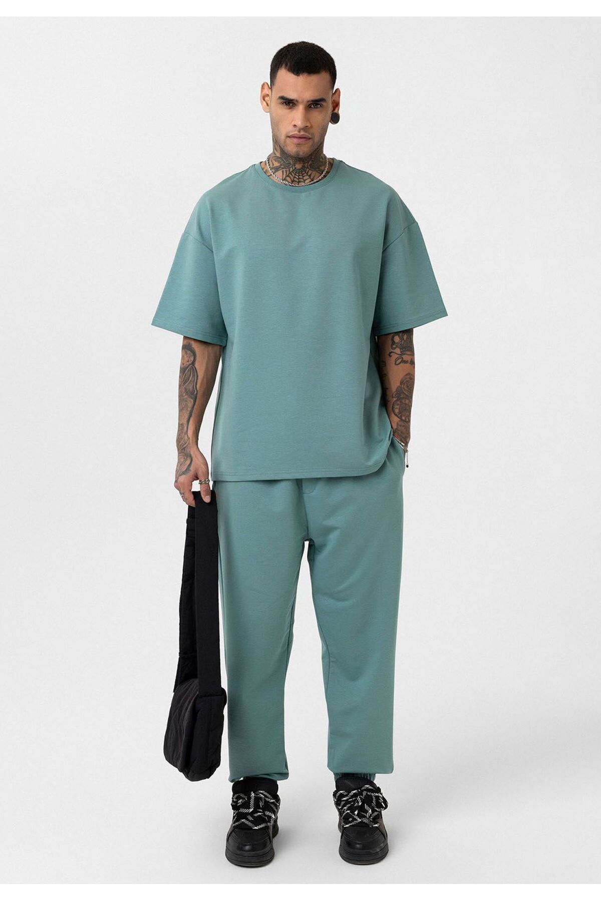 Paça Lastikli Basic Oversize Eşofman Takımı — آبی DND_30-123 — تصویر 2 از 7