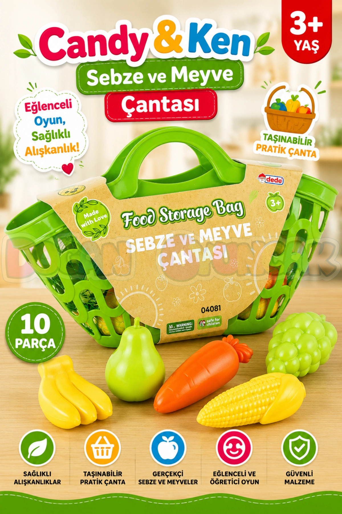Doğan Oyuncak Dünyası Candy&Ken Sebze ve Meyve Çantası Yeşil